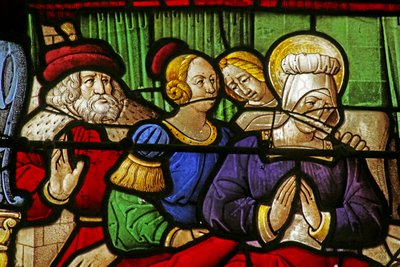 Fenster, das die Geburt des heiligen Johannes des Täufers zeigt von French School